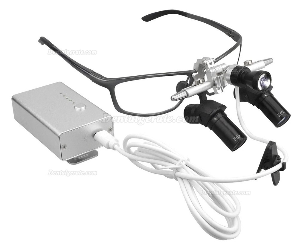5,0-fach Dental Flip-up Ergonomic Lupenbrille mit Einstellbarem Pupillenabstand und 5 W LED-Licht